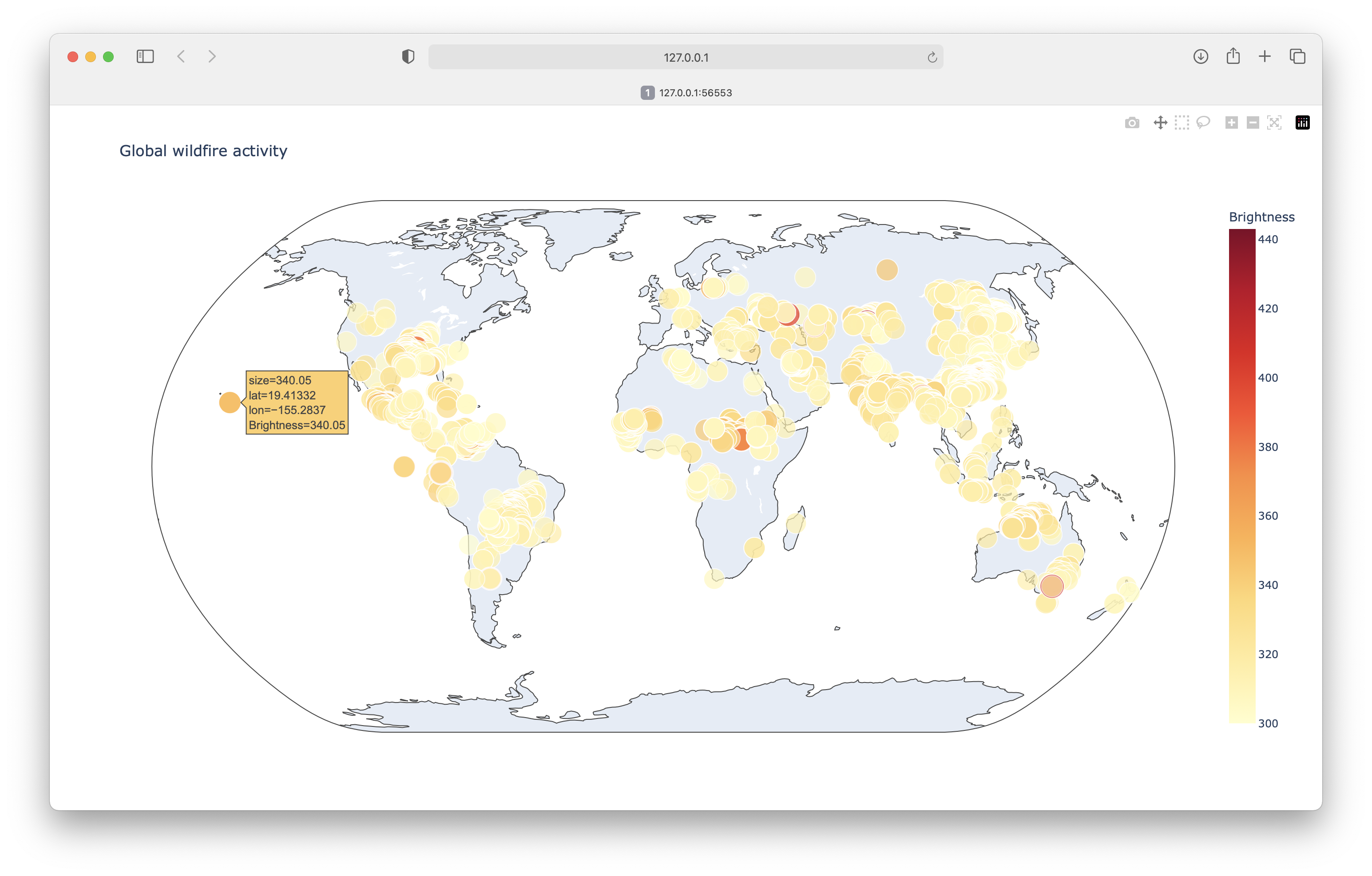 Map of worldwide fire activity.